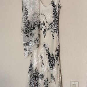 White and Black Floral Maxi Dress with matching scarf